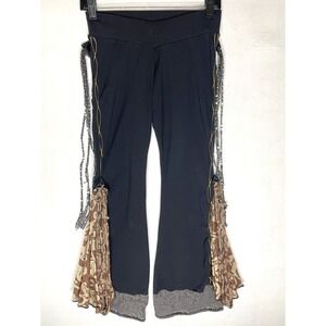 Y2K boho hippie punk rock festival black reworked flared pant fabric lace XS/S